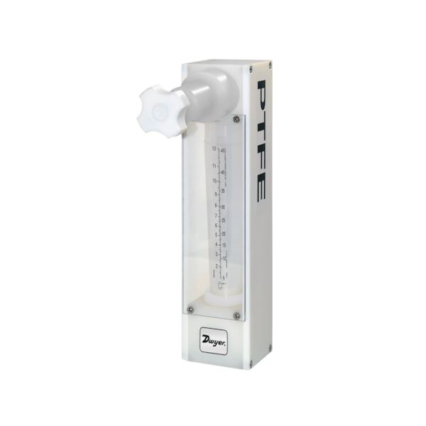 All fluoropolymer flowmeter, 75 mm scale, 1/4" female NPT, flow rate 6.34 GPH (400 ml/min) water.